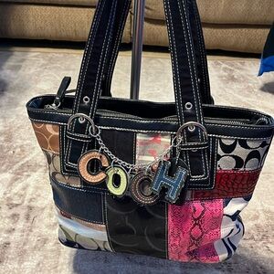 COACH RARE MULTICOLOR PATCHWORK SUEDE LEATHER SHOULDER BAG M2K-10126